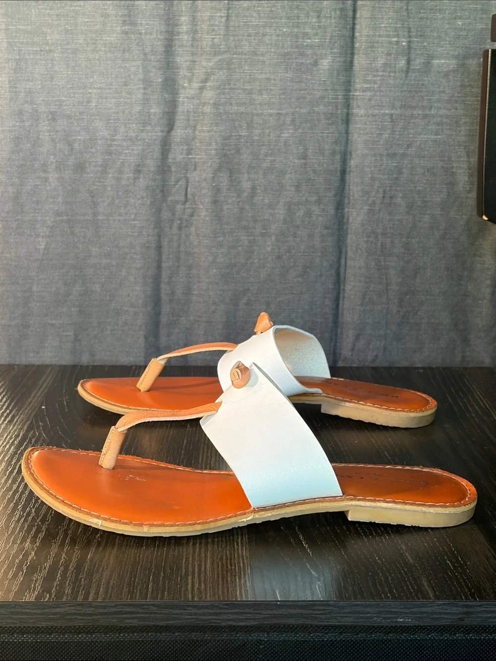 Rock & Candy White Strap Orange Footbed Toe-Post Sandals